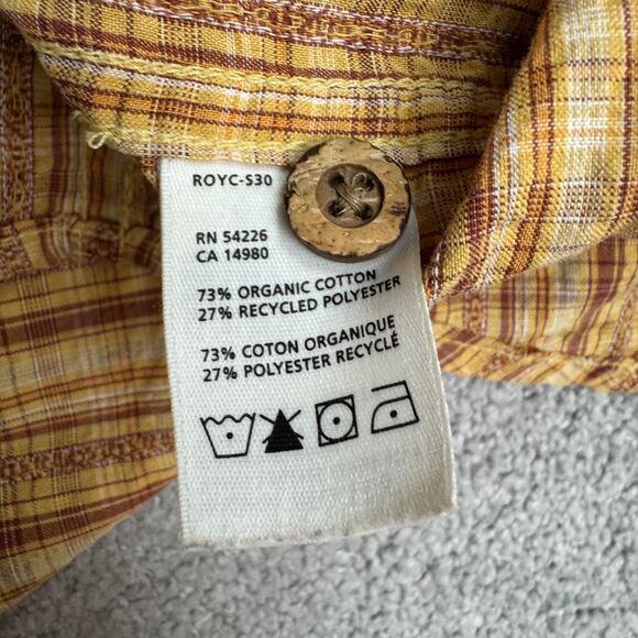 Royal Robbins Seersucker Organic Cotton Button Down Shirt Men Large Yellow Plaid - Picture 9 of 14